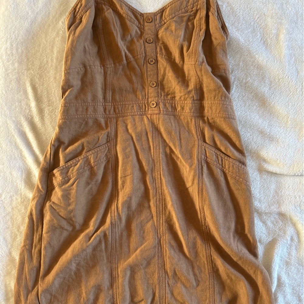 Japna Tan Strapless Dress with Button Detail